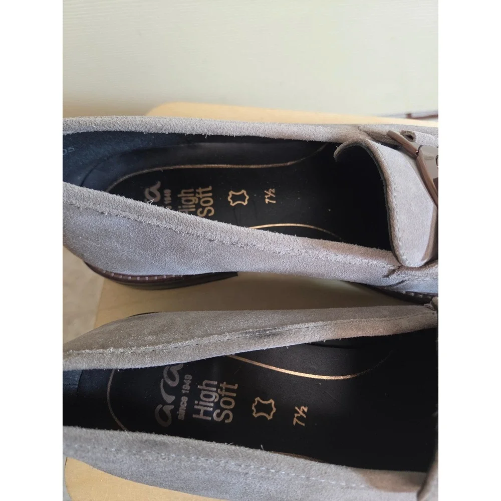 Ara High Soft Grey Suede Chain Link Loafers Womens Size 7.5 UK 5